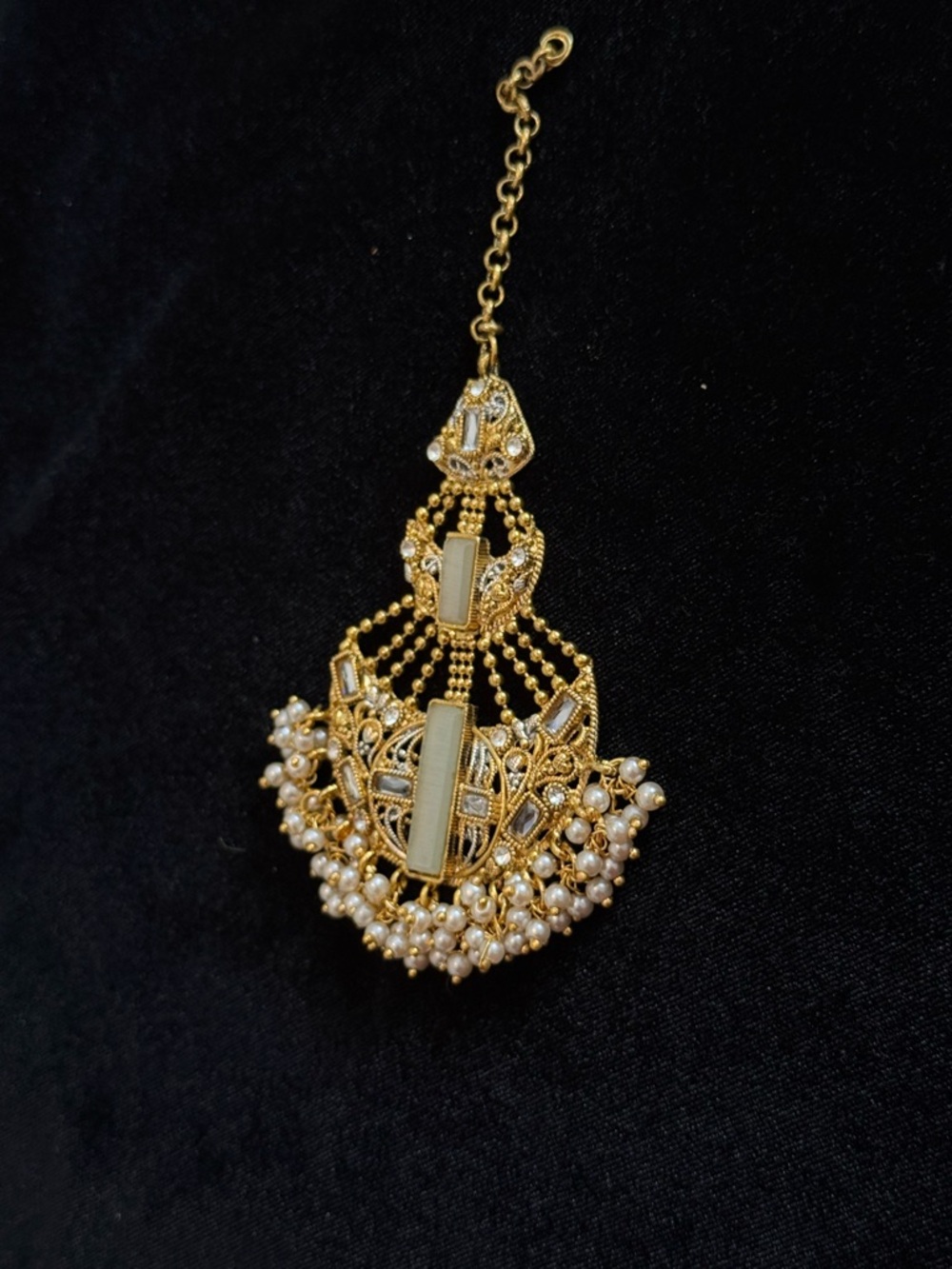 Gold Pearled Traditional Pendant Earring - Gold Color